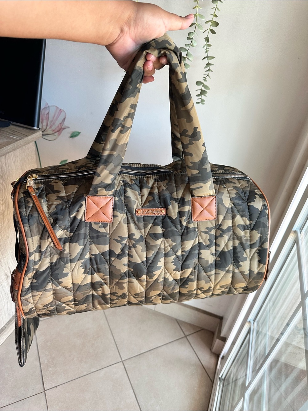 Joan & David 19.5” Camo Chevron Quilted Nylon Duffle Weekender Travel Bag